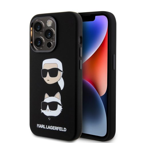 Karl Lagerfeld Liquid Silicone Karl and Choupette Heads Case for iPhone 15 Pro Black