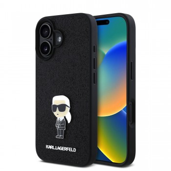 Σκληρή Θήκη Karkl Lagerfeld Fixed Glitter Metal Ikonik για iPhone 16 - Black