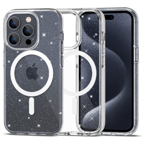 Σκληρή Θήκη Tech Protect Flexair Hybrid για iPhone 15 Pro - Glitter Clear 