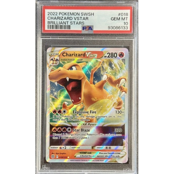 Charizard VSTAR - Brilliant Stars - English 2022 - #018/172 -  PSA GEM MT 10 - Pokemon Graded Card