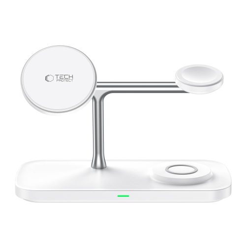 Tech Protect Ασύρματος Φορτιστής για Android & iPhone QI15W A45 3 σε 1 με MagSafe - White