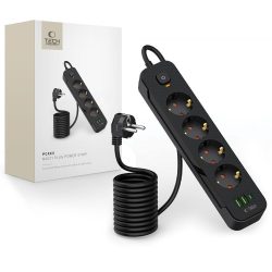 Πολύπριζο Tech-Protect 4 Θέσεων και 3 Θύρες USB/USB-C με Διακόπτη και Καλώδιο 2m - Black