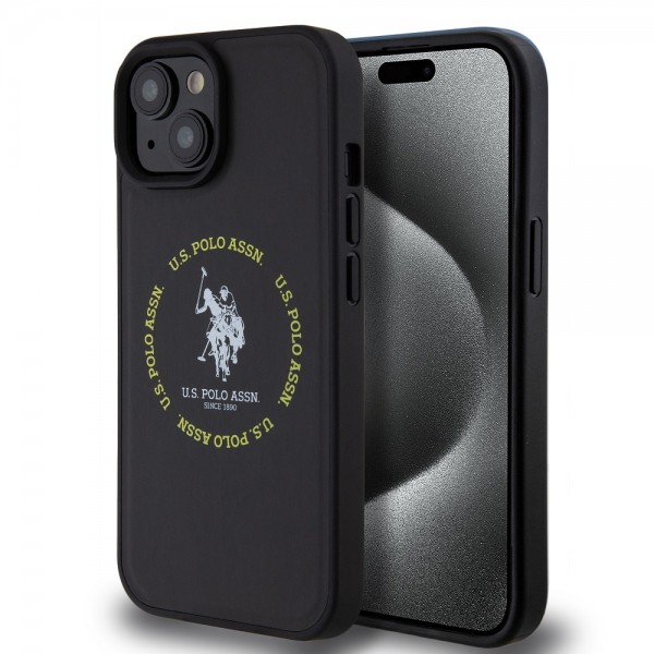 Θήκη Δερματίνης U.S. Polo PU Leather Printed Round Double Horse MagSafe Case για iPhone 15 - Black