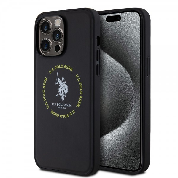 Θήκη Δερματίνης U.S. Polo PU Leather Printed Round Double Horse MagSafe Case για iPhone 15 Pro - Black