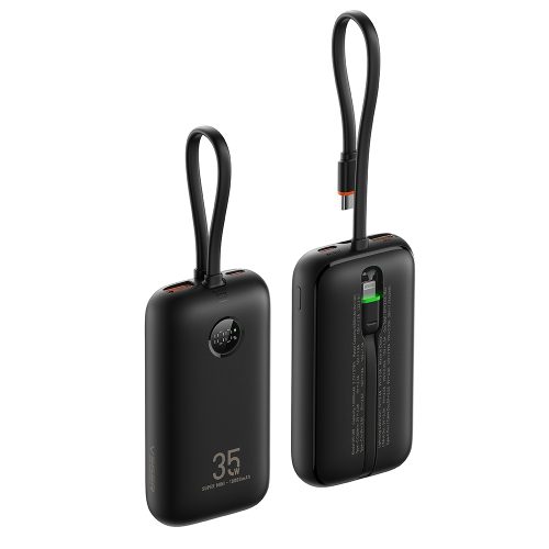 PowerBank Veger K1 - 10000mAh 35W Built in Cables Lightning & USB-C και με Θύρa USB-A και Θύρα USB-C Power Delivery / Quick Charge 3.0 - Black