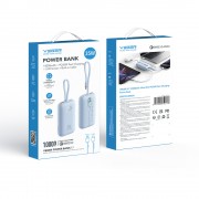PowerBank Veger K1 - 10000mAh 35W Built in Cables Lightning & USB-C και με Θύρa USB-A και Θύρα USB-C Power Delivery / Quick Charge 3.0 - Frost Blue