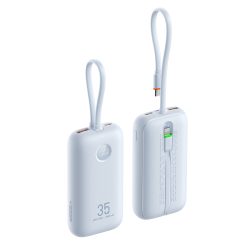 PowerBank Veger K1 - 10000mAh 35W Built in Cables Lightning & USB-C και με Θύρa USB-A και Θύρα USB-C Power Delivery / Quick Charge 3.0 - Frost Blue