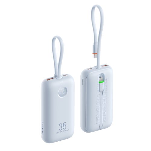 PowerBank Veger K1 - 10000mAh 35W Built in Cables Lightning & USB-C και με Θύρa USB-A και Θύρα USB-C Power Delivery / Quick Charge 3.0 - Frost Blue