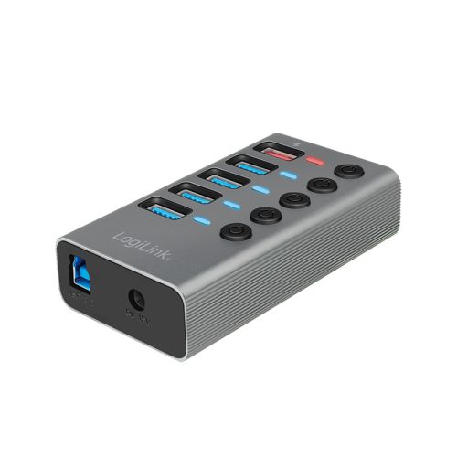 LogiLink USB 3.2 Hub 5 Θυρών με σύνδεση USB-A & Θύρα Φόρτισης και Εξωτερική Παροχή Ρεύματος - Grey