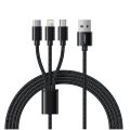 Καλώδιο φόρτισης Veger Premium 3in1 Braided USB σε USB-C / Lightning / Micro 3.5A, 1.50m - Black