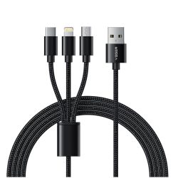 Καλώδιο φόρτισης Veger Premium 3in1 Braided USB σε USB-C / Lightning / Micro 3.5A, 1.50m - Black
