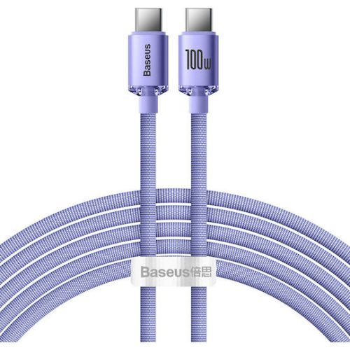 Καλώδιο Φόρτισης Baseus Crystal Shine Braided USB-C σε USB-C, 100W, PD, 2m - Purple
