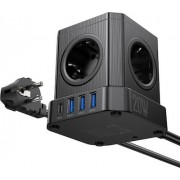 Πολύπριζο Hoco PowerCube 5 Θέσεων με USB-C και Καλώδιο 2m - Black