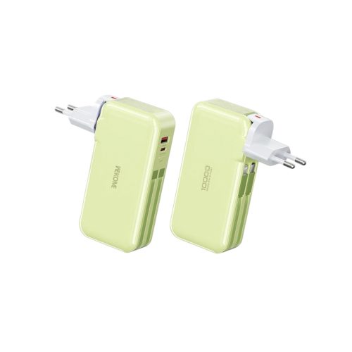 Power Bank/Charger Wekome WP-46 10000mAh 22.5W με 1 Θύρες USB-A και 1 Θύρα USB-C & Ενσωματομένα Καλώδια - Green