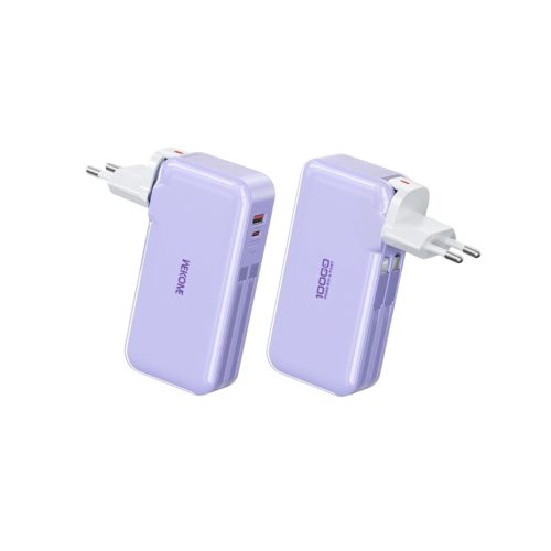 Power Bank/Charger Wekome WP-46 10000mAh 22.5W με 1 Θύρες USB-A και 1 Θύρα USB-C & Ενσωματομένα Καλώδια - Purple