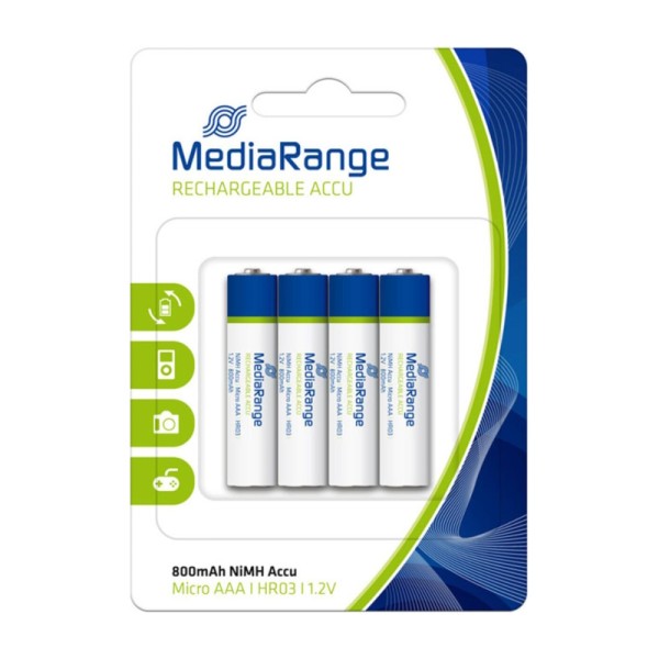 MediaRange Επαναφορτιζόμενες Μπαταρίες Micro AAA Ni-MH 800mAh 1.2V 4τμχ