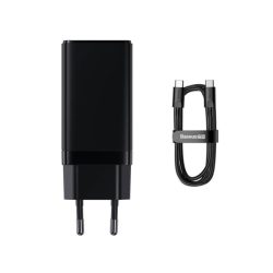 Φορτιστής Baseus με Θύρα USB-A και 2 Θύρες USB-C και Καλώδιο USB-C 65W Power Delivery / Quick Charge 4.0- Black