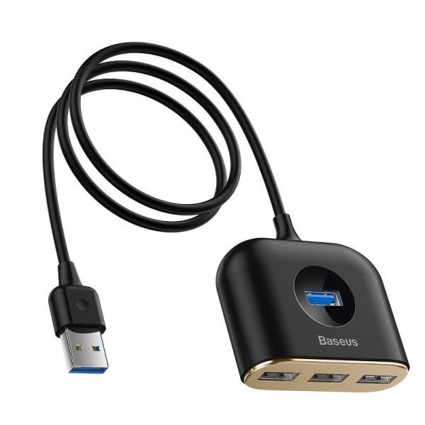 Αντάπτορας Baseus Square Round USB Adapter, HUB USB 3.0 to 1x USB 3.0 + 3x USB 2.0.  1m - Black