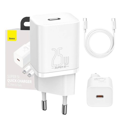 Φορτιστής Baseus με Θύρα USB-C και Καλώδιο USB-C 25W - White