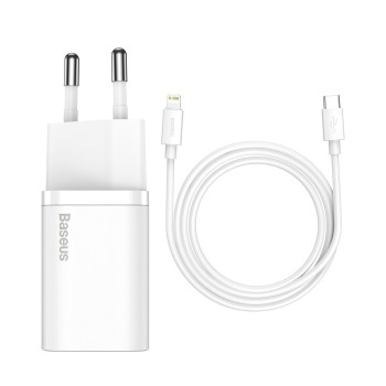Φορτιστής Baseus Super Si Quick Charger USB-C + Καλώδιο 1m Lightning σε USB- C 20W 3A - White