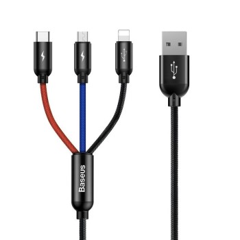 Καλώδιο φόρτισης Baseus 3in1 USB-C / Lightning / Micro 3.5A, 0.3m - Colorful