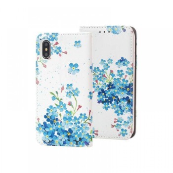Θήκη Book Decor Blue Flowers για Apple iPhone  X/XS - White