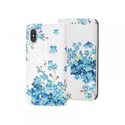 Θήκη Book Decor Blue Flowers για Apple iPhone  X/XS - White