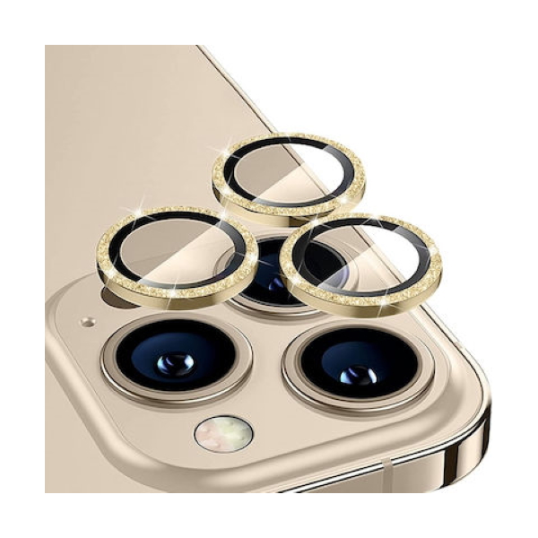 Tempered Glass Πίσω Κάμερας 3 in 1 with Glitter για Apple iPhone 14 Pro/14 Pro Max - Gold