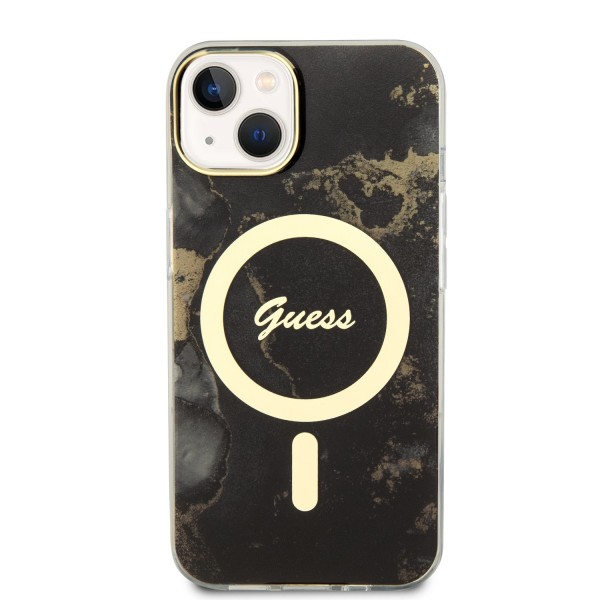 Θήκη Σιλικόνης Guess Marble IML MagSafe Compatible Case για iPhone 14 - Black / Gold