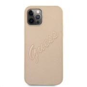 Θήκη Σιλικόνης Guess PU Saffiano Vintage Script για Apple iPhone 12 Pro Max - Gold