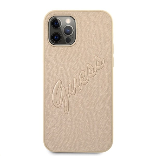 Θήκη Σιλικόνης Guess PU Saffiano Vintage Script για Apple iPhone 12 Pro Max - Gold