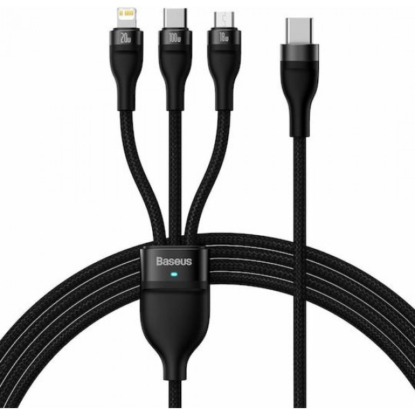 Baseus Flash Series II Braided USB to Lightning / Type-C / micro USB Cable Μαύρο 1.5m (CASS030201)