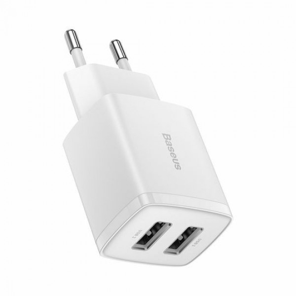 Φορτιστής Baseus Compact Quick Charger με 2 Θύρες USB A 10.5W - White