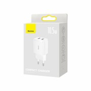 Φορτιστής Baseus Compact Quick Charger με 2 Θύρες USB A 10.5W - White