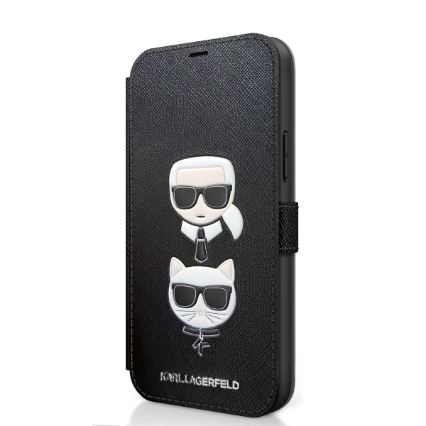 Θήκη Πορτοφόλι Karl Lagerfeld Saffiano K&C Heads για Apple iPhone 12 Mini  - Black