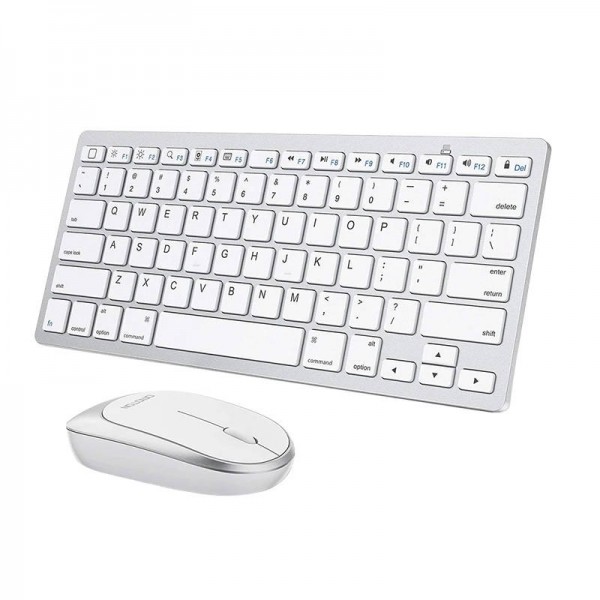 Ασύρματο Bluetooth  Πληκτρολόγιο και Ποντίκι Omoton KB066 - White Silver