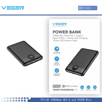 Power Bank Veger S11 10000 mAh PD20W με Led Display Οθόνη - Black