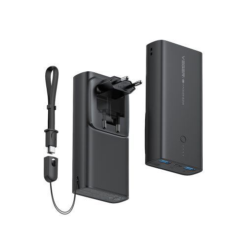 PowerBank Veger ACE100 10000mAh 20W με 2 Θύρες Υποδοχής USB-A, 1 Θύρα USB-C και Power Delivery/ Quick Charge 3.0 - Black