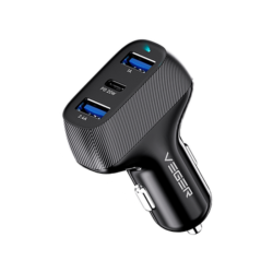 Φορτιστής Αυτοκινήτου Veger 37W  με Fast Charging και Τριπλη  Υποδοχή - Black 