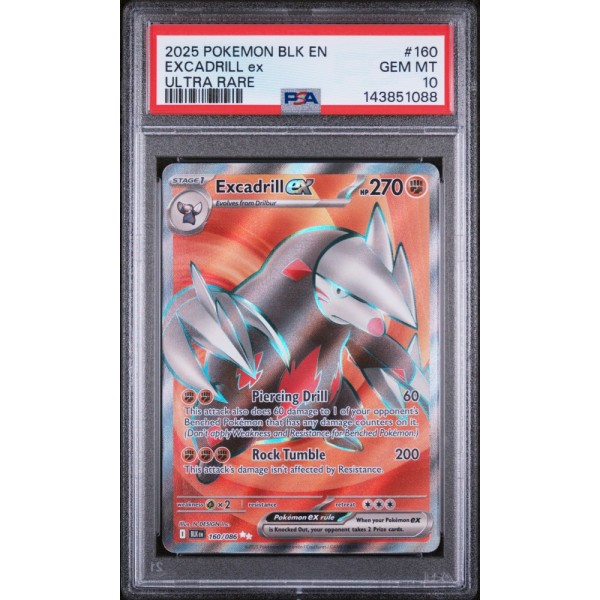 Excadrill ex - Black Bolt - English 2025 - #160/086 - PSA GEM MINT 10 - Pokemon Graded Card