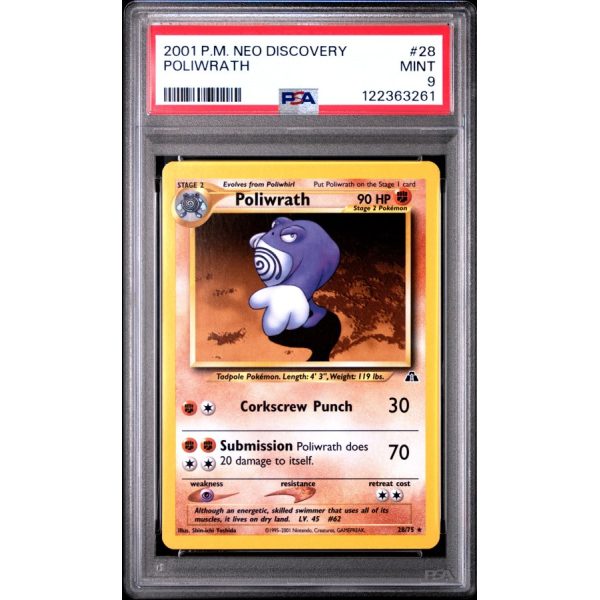 Poliwrath - Neo Discovery - English 2001 - #28 - PSA MINT 9 - Pokemon Graded Card