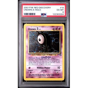 Unown A-Holo - Neo Discovery - English 2001 - #14 - PSA EX-MT 6 - Pokemon Graded Card