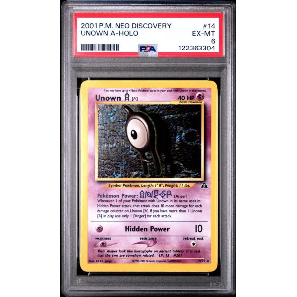 Unown A-Holo - Neo Discovery - English 2001 - #14 - PSA EX-MT 6 - Pokemon Graded Card