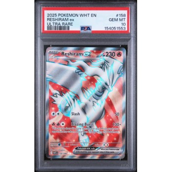 Reshiram EX - White Flare - English 2025 - #158 - PSA GEM MT 10 - Pokemon Graded Card