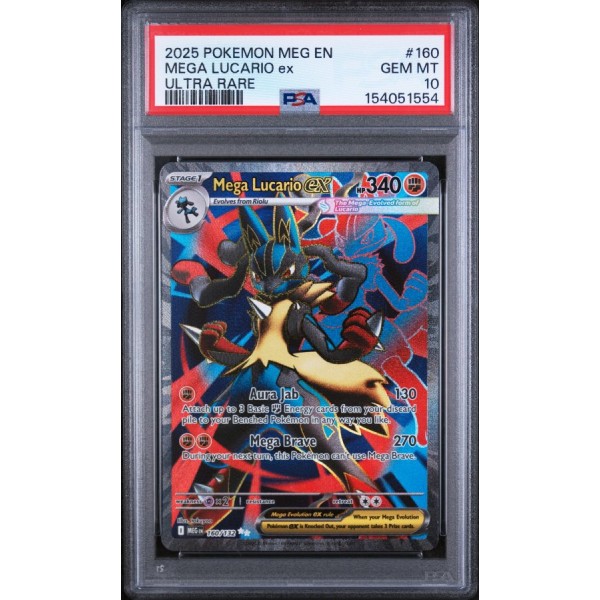 Mega Lucario EX - Mega Evolution - English 2025 - #160 - PSA GEM MT 10 - Pokemon Graded Card