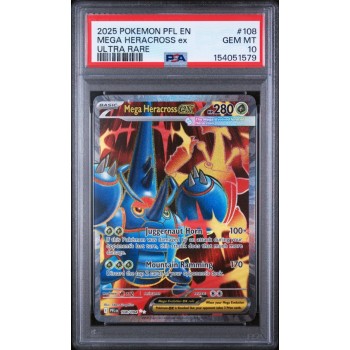 Mega Heracross EX - Phantasmal Flames - English 2025 - #108 - PSA GEM MT 10 - Pokemon Graded Card